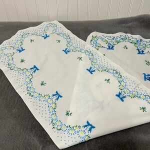 Vintage spring summer hand embroidered table runner